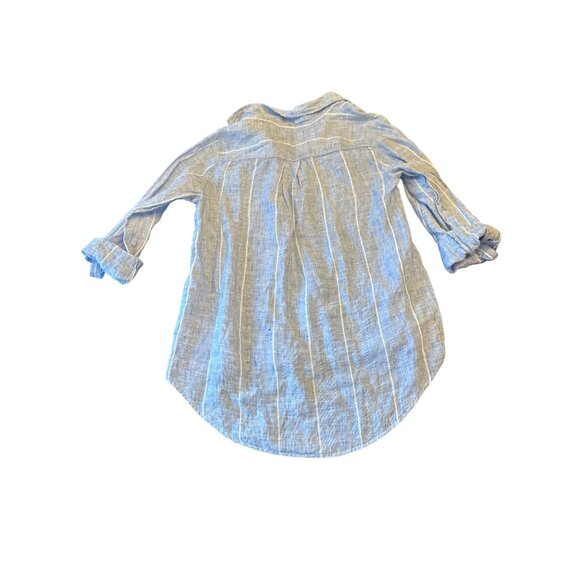 Ellen Tracy Womens Blue Striped 100% Linen Long Sleeve Pop over Shirt Medium - Picture 5 of 5